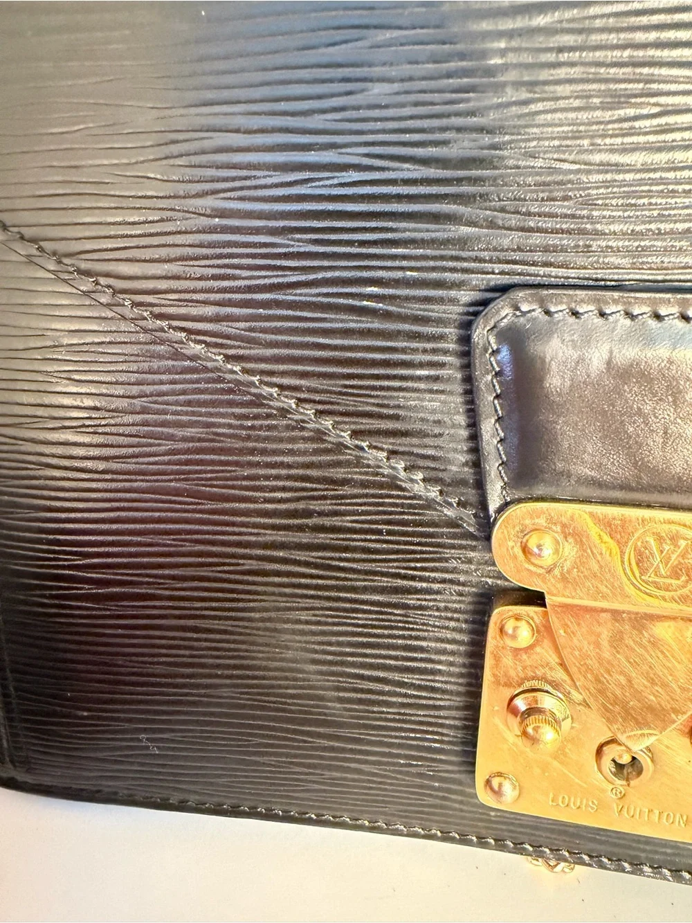 Louis Vuitton Black Epi Leather Clutch with Gold Chain